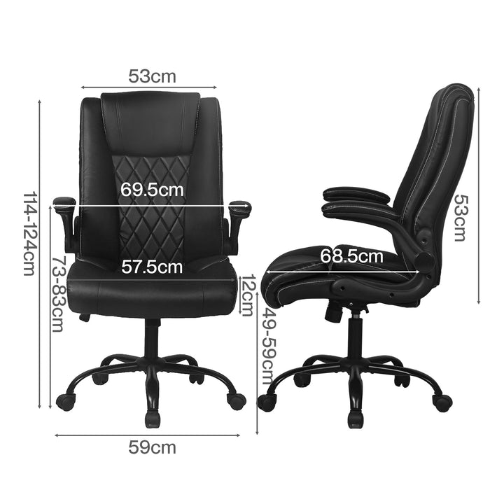 Executive Office Chair Footrest PU Leather Tilt Gaming Work Seat Black