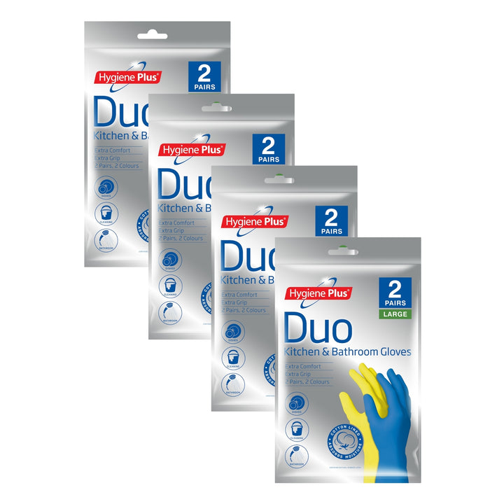 Hygiene Plus Duo Kitchen and Bathroom Gloves 2pk (Large) x4