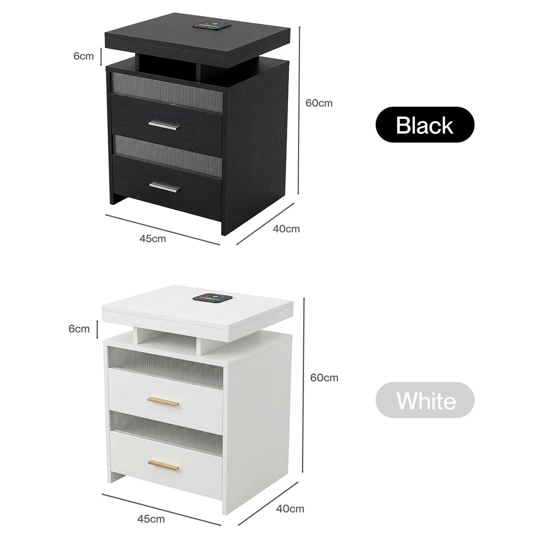 Smart Bedside Table Motion Sensor Charging Modern Nightstand RGB Bedroom