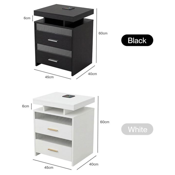 Smart Bedside Table Motion Sensor Charging Modern Nightstand RGB Bedroom