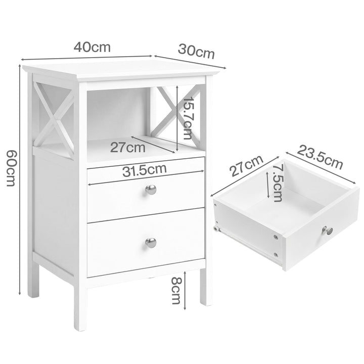 Bedside Table Nightstand Side End Table 2 Drawers Storage Bedroom Cabinet