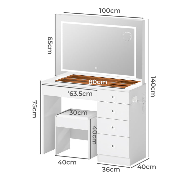 Dressing Table LED Makeup Mirror Stool Set Vanity Desk 5 Storage Drawer