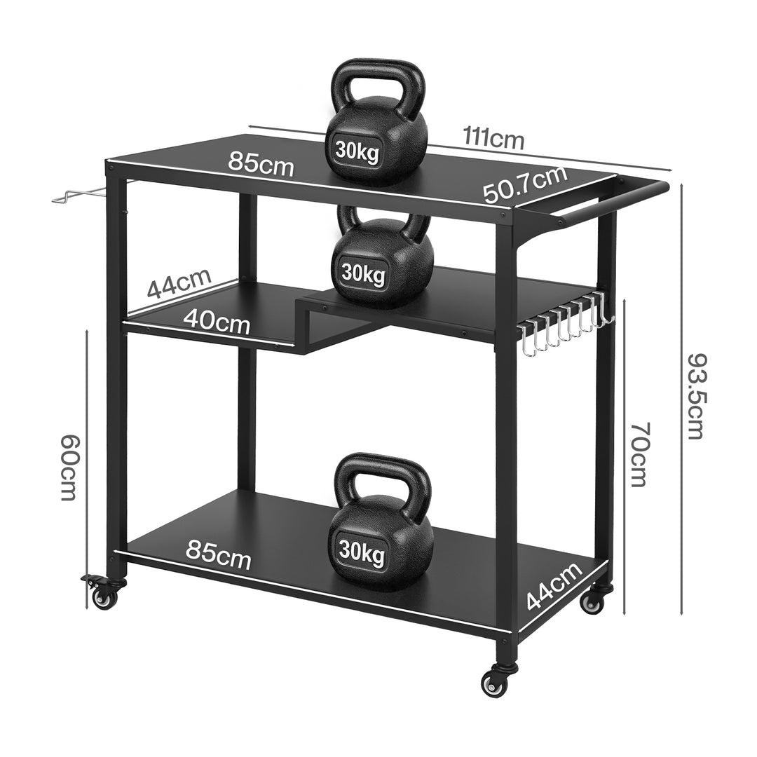 Outdoor Kitchen Cart 3 Tier BBQ Grill Cart Mobile Patio Serving Trolley