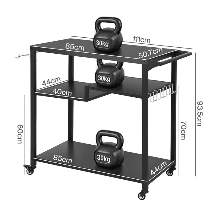 Outdoor Kitchen Cart 3 Tier BBQ Grill Cart Mobile Patio Serving Trolley