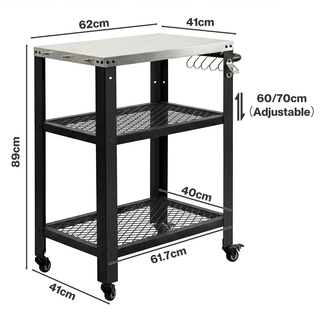 Outdoor Kitchen Cart Mobile BBQ Grill Trolley Stainless Steel Prep Table