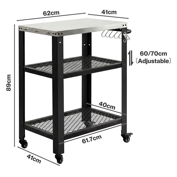 Outdoor Kitchen Cart Mobile BBQ Grill Trolley Stainless Steel Prep Table