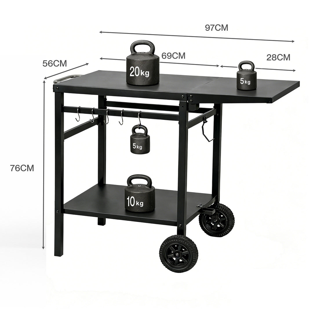 Outdoor Kitchen Cart Mobile Foldable Food Prep BBQ Grill Dining Table