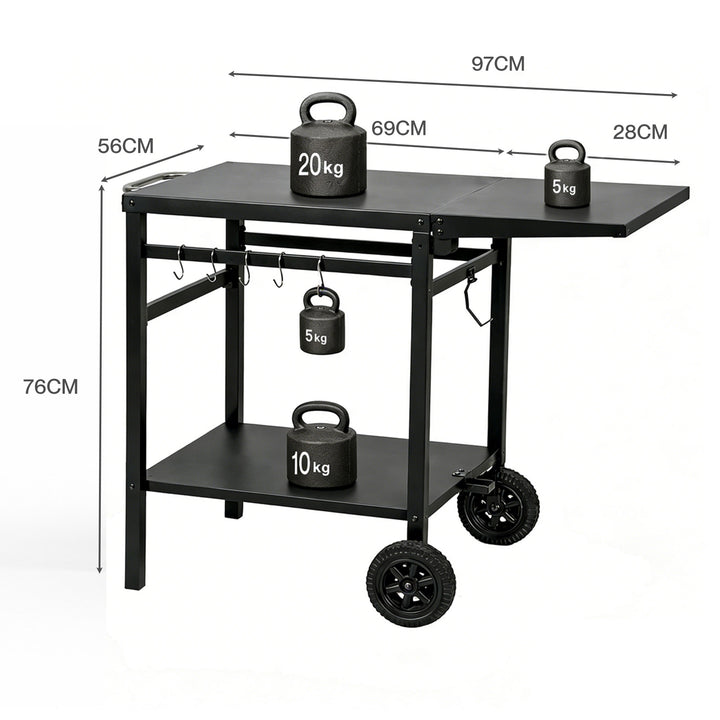 Outdoor Kitchen Cart Mobile Foldable Food Prep BBQ Grill Dining Table