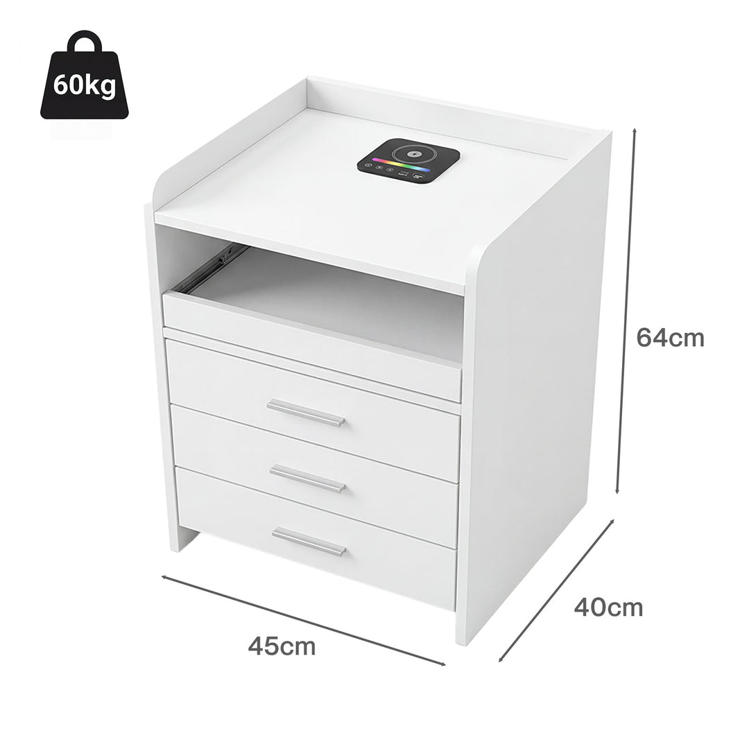 Smart Bedside Table USB Wireless Charging Motion Sensor Light Nightstand