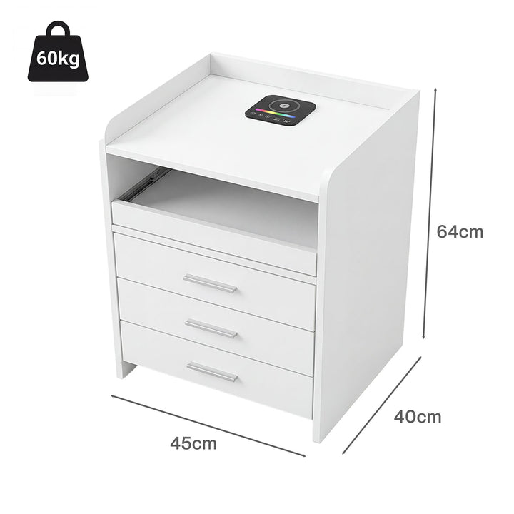 Smart Bedside Table USB Wireless Charging Motion Sensor Light Nightstand