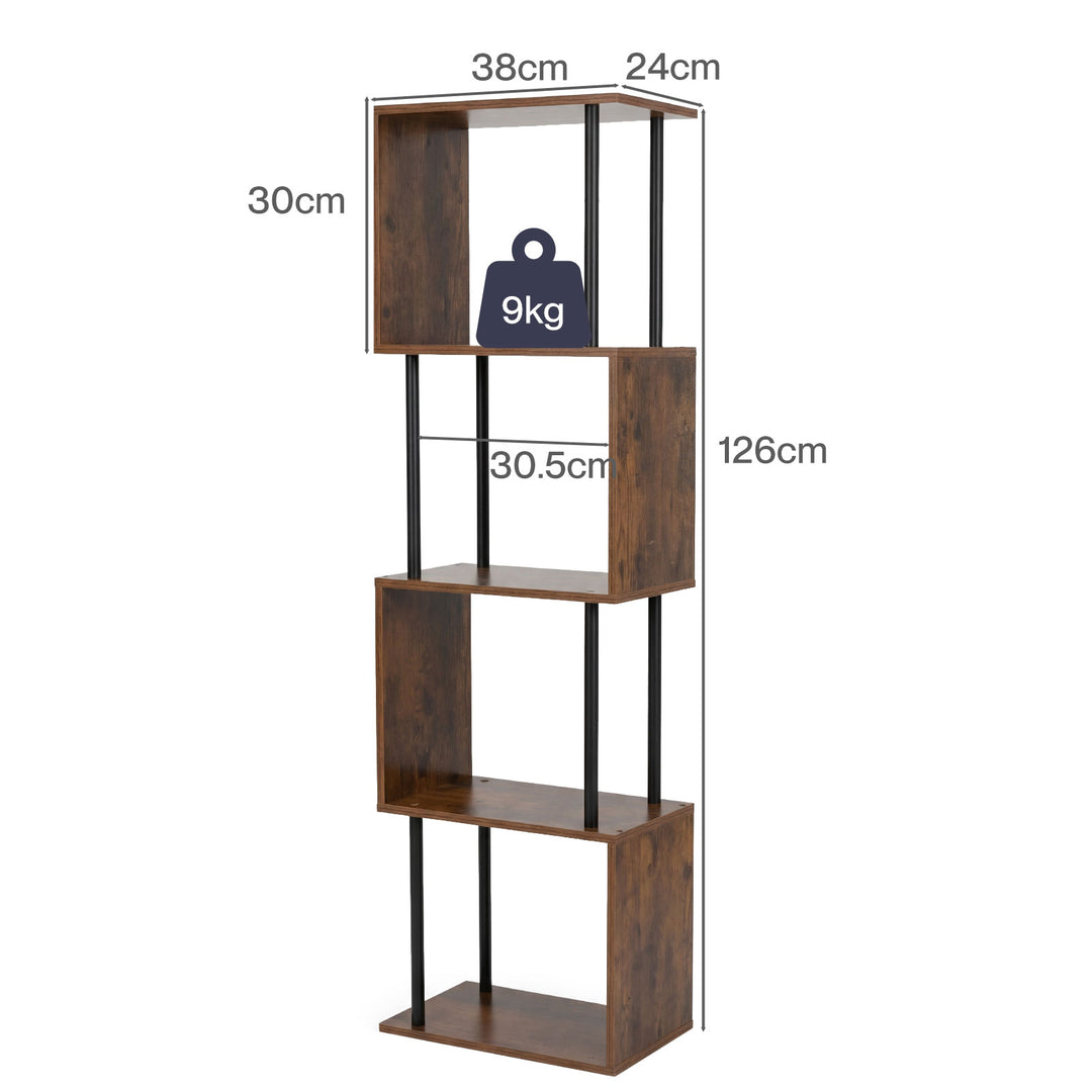 Bookshelf 5 Tier Display Shelf Bookcase Storage Rack S-Shaped Anti-Tip