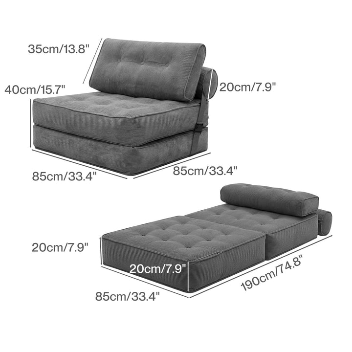 Convertible Sofa Bed Foldable Single Sleeper Bed Compact Living Room Grey