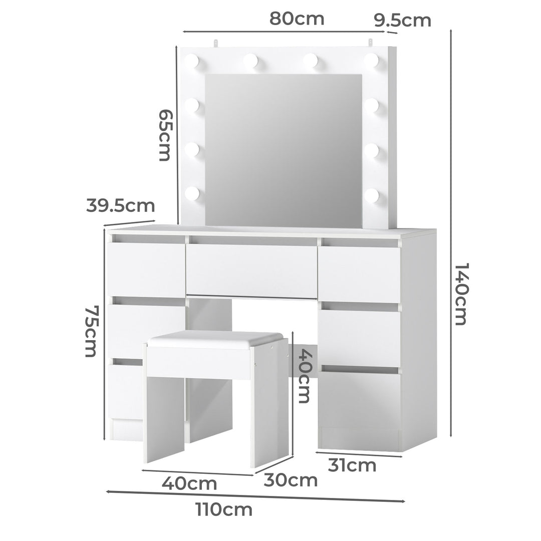 Dressing Table Stool Set 10 Bulbs Makeup Mirror Vanity Desk Cabinet White