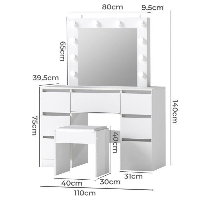 Dressing Table Stool Set 10 Bulbs Makeup Mirror Vanity Desk Cabinet White