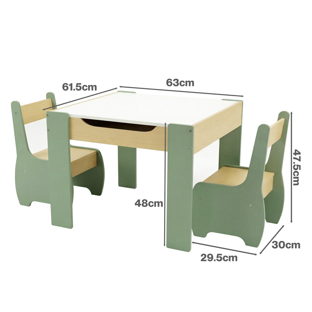Kids Table and Chairs Set 3-in-1 Chalkboard Storage Learning Dining Desk
