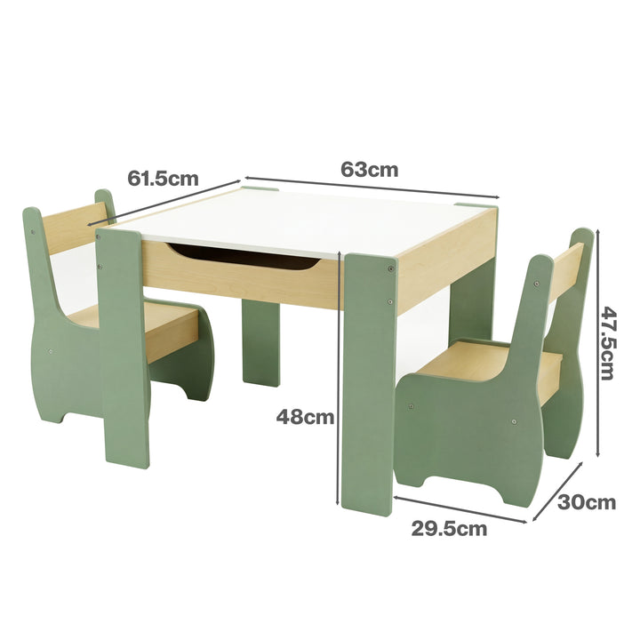 Kids Table and Chairs Set 3-in-1 Chalkboard Storage Learning Dining Desk