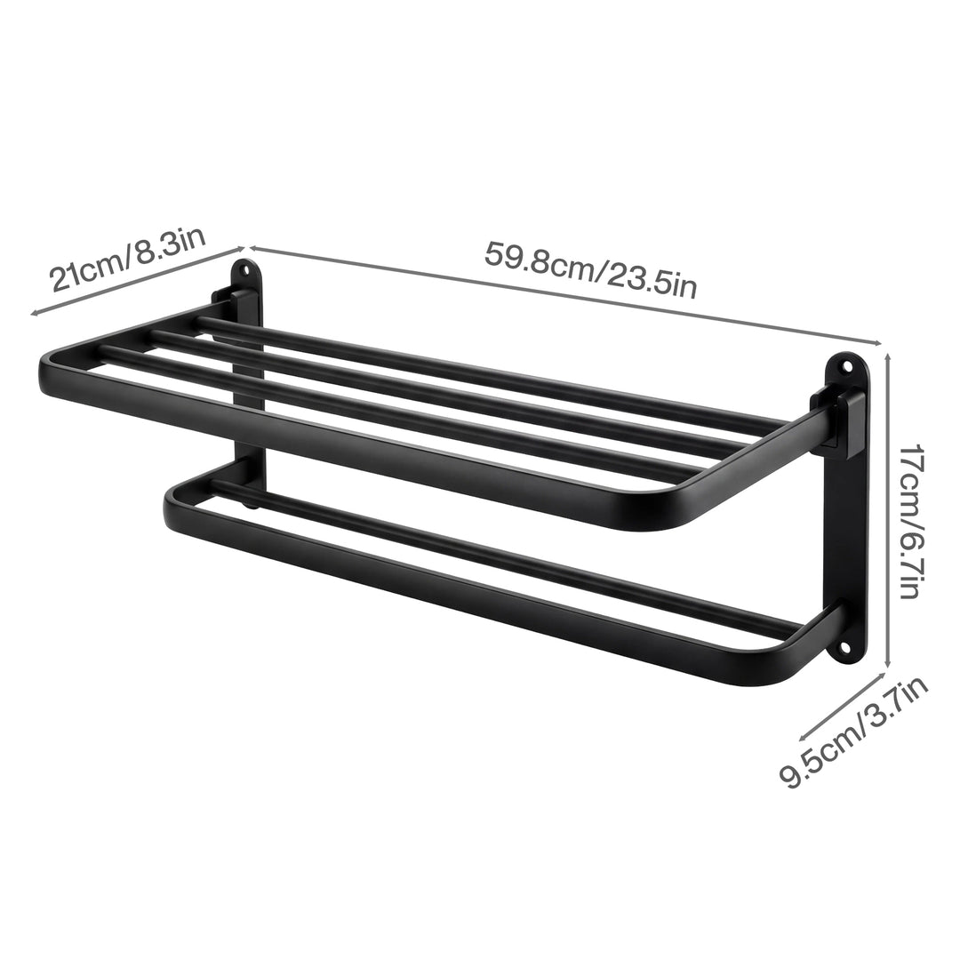 Towel Rack Bathroom 2 Bars Rail Holder Wall Mounted Storage Shelf Black