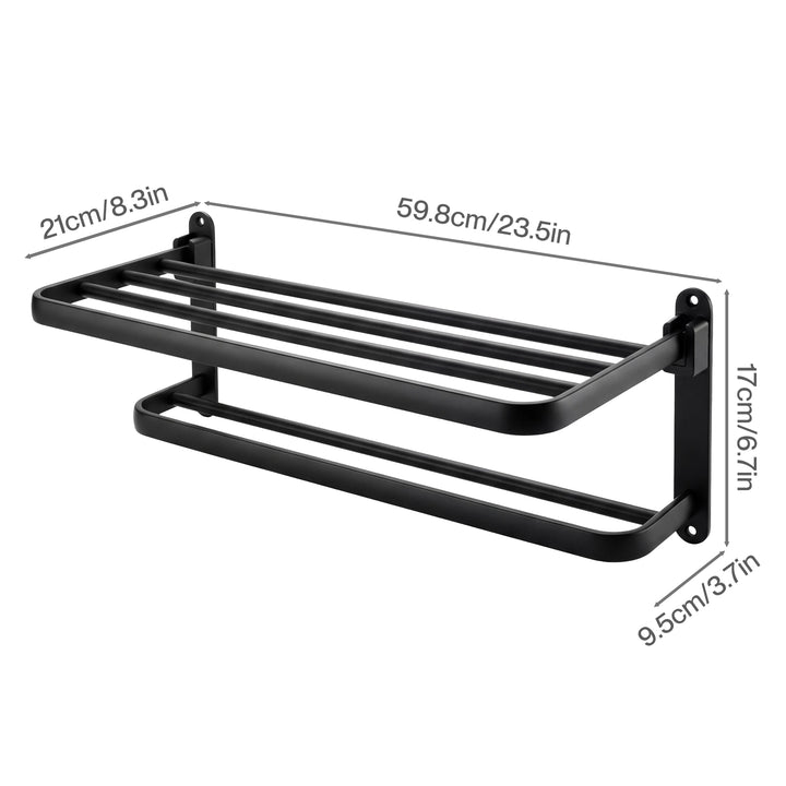 Towel Rack Bathroom 2 Bars Rail Holder Wall Mounted Storage Shelf Black