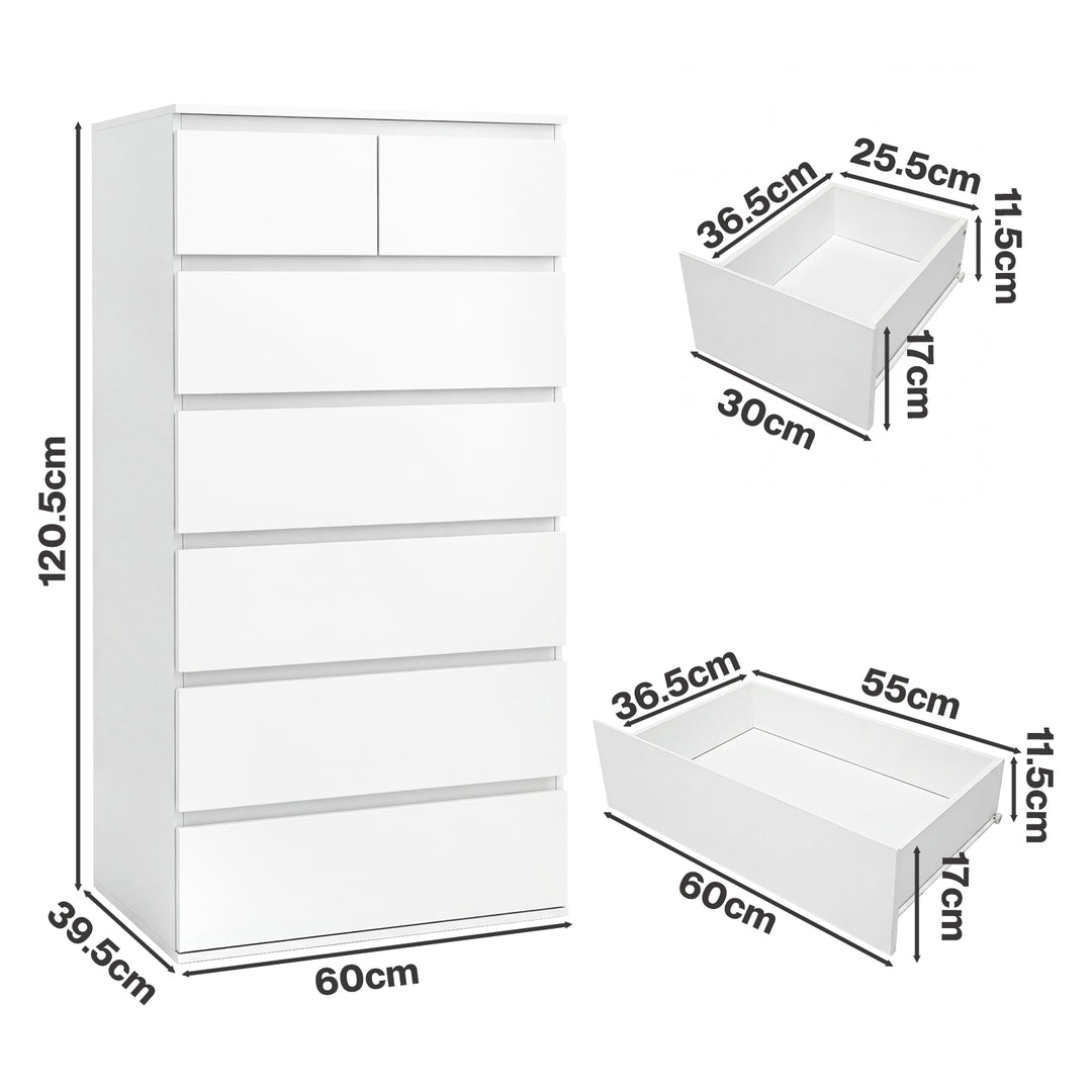 Tall Storage Cabinet 7 Chest of Drawers Dresser Bedroom Cupboard Tallboy