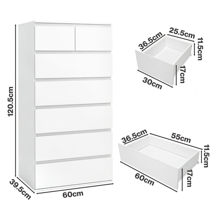 Tall Storage Cabinet 7 Chest of Drawers Dresser Bedroom Cupboard Tallboy