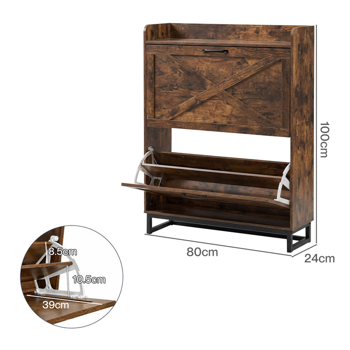 Shoe Cabinet 2 Flip Drawers Storage Organiser Removable Shelf Hallway