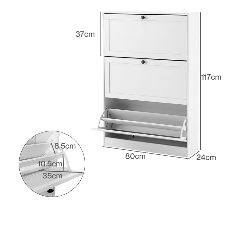 Shoe Cabinet 3 Flip Drawers Adjustable Shelf Shoe Organiser Storage Rack