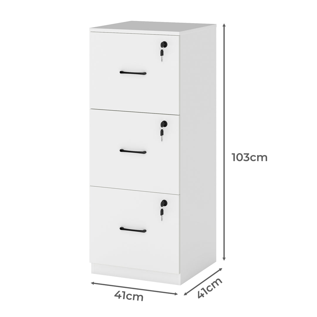 File Cabinet 3 Lockable Drawers Modern Filing Storage Home Office White