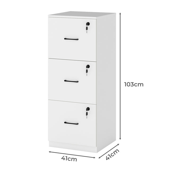 File Cabinet 3 Lockable Drawers Modern Filing Storage Home Office White