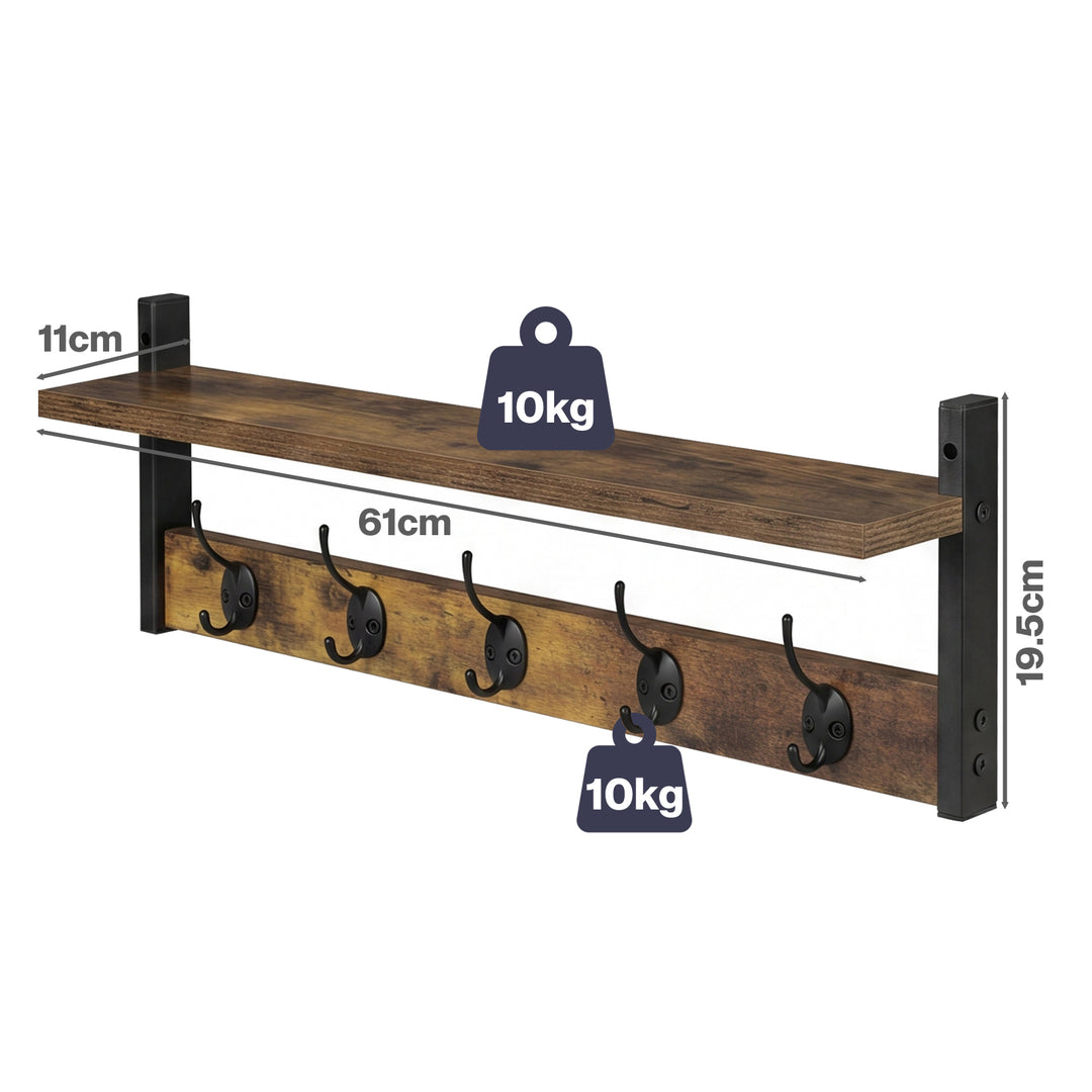 Coat Rack Shelf Wall Mounted Entryway Double Hook Wall Floating Hat Rack
