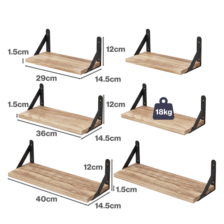 Floating Wall Shelves 6 Pcs Wall Mounted Display Bookshelf Rack Kitchen