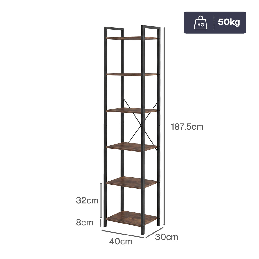 6 Tier Bookshelf Tall Bookcase Storage Shelf Display Rack Living Room