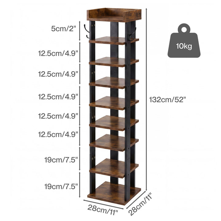 Narrow Shoe Rack Vertical 9-Tier Shoe Storage Organiser Shelf Side Hooks