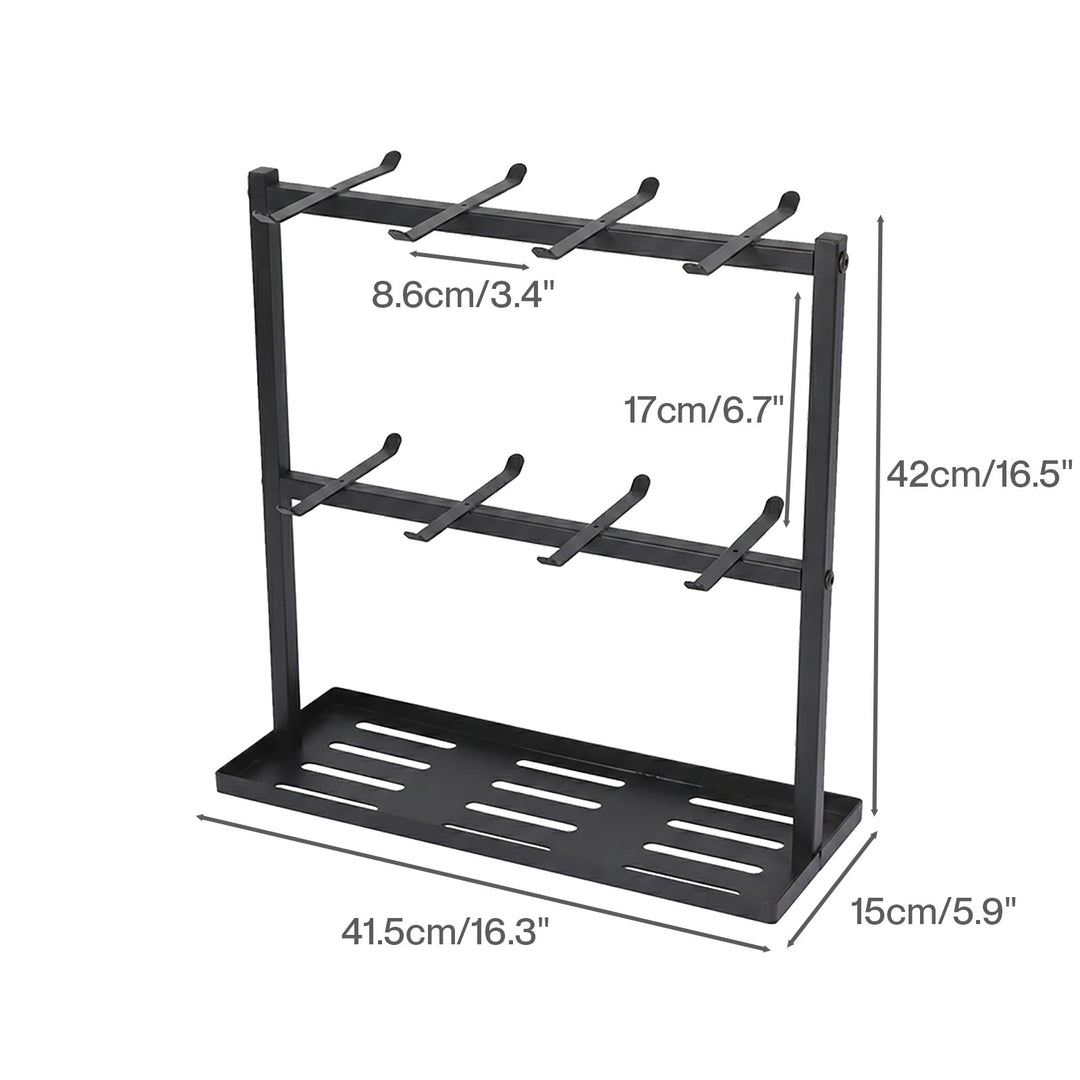 Mug Rack 2 Tier 16 Hook Metal Coffee Cup Holder Stand Organizer Kitchen