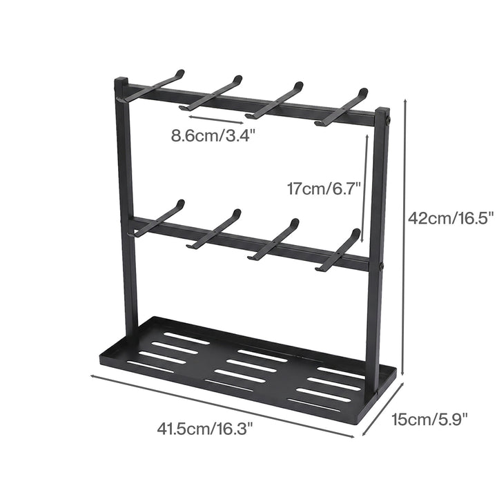 Mug Rack 2 Tier 16 Hook Metal Coffee Cup Holder Stand Organizer Kitchen
