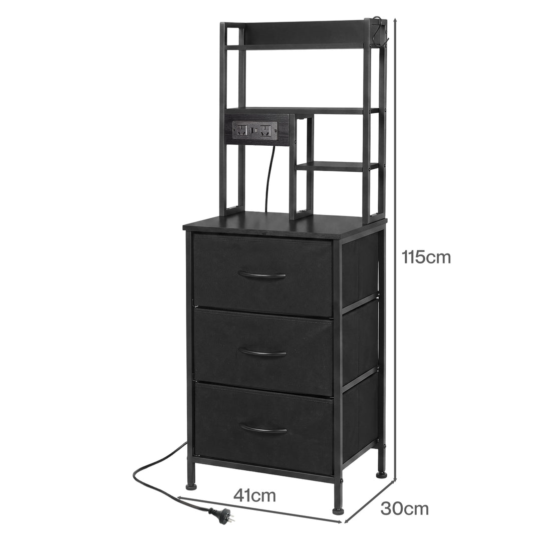 Bedside Table with Charging Station 3 Drawer RGB Light Night Stand Black