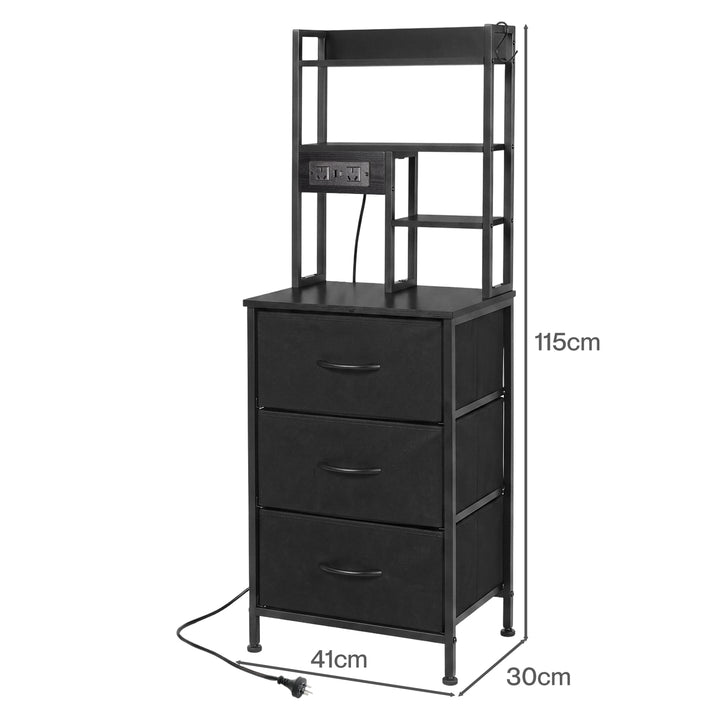 Bedside Table with Charging Station 3 Drawer RGB Light Night Stand Black