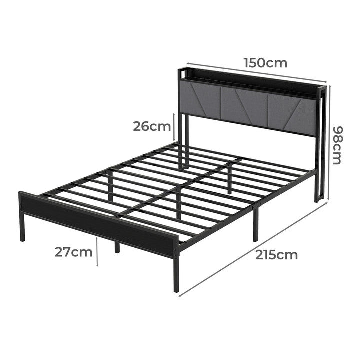 Double Bed Frame Steel Base Mattress Platform Foundation with Headboard