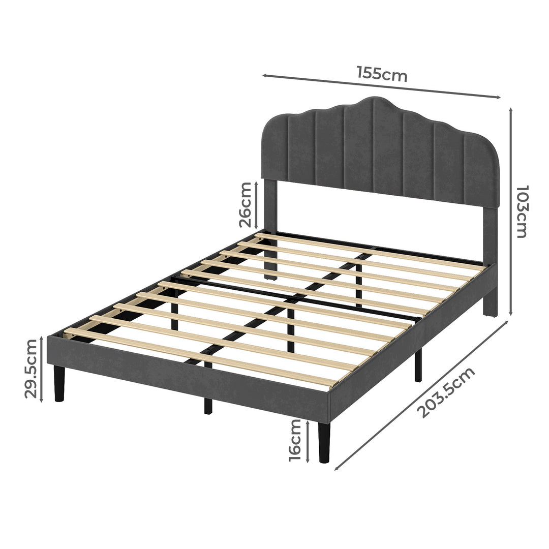 Bed Frame Linen Fabric Upholstered Platform Wooden Mattress Base