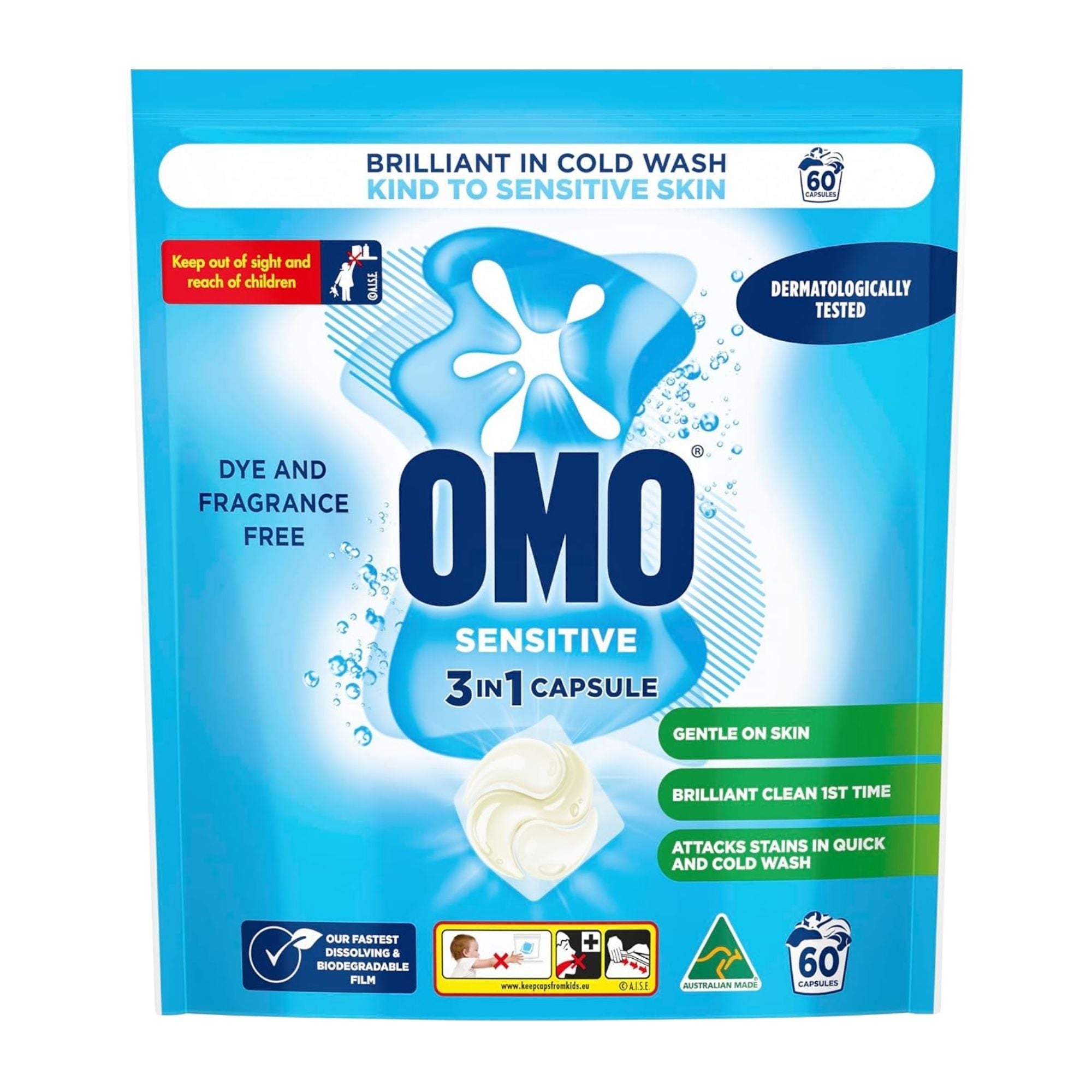 OMO 3in1 Sensitive Fragrance Free x 60 Laundry Capsules – Levede