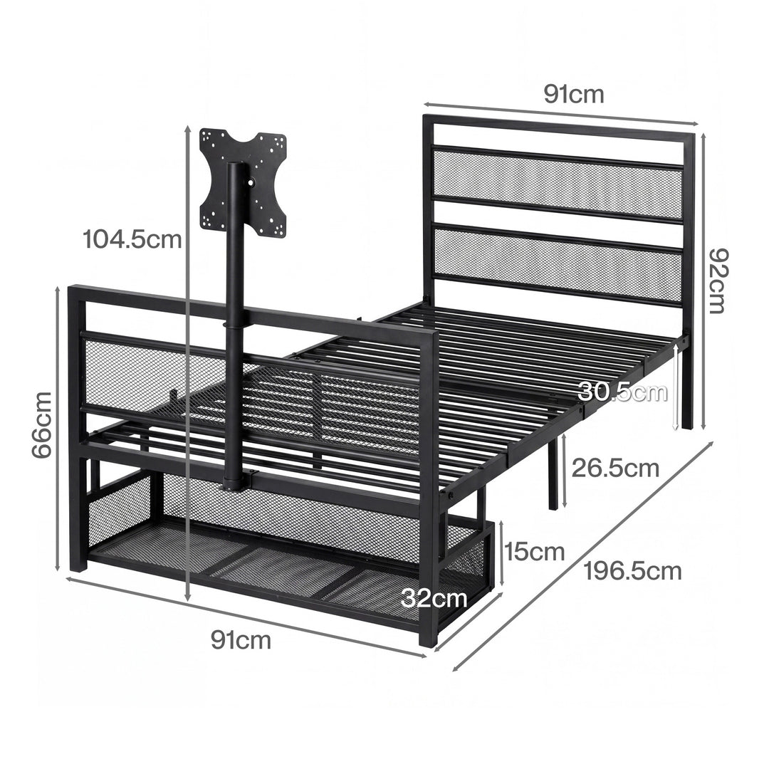 Levede Gaming Bed Frame Rotating TV Mount Storage Metal Single Bed 32in Bedroom