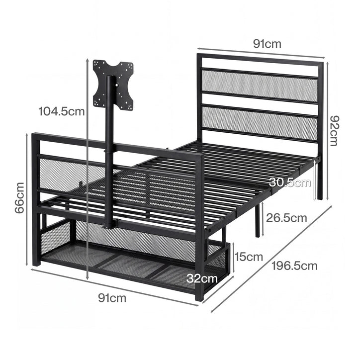 Levede Gaming Bed Frame Rotating TV Mount Storage Metal Single Bed 32in Bedroom