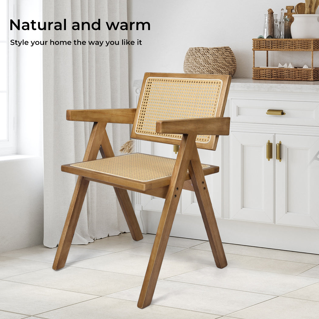 Levede 2x Dining Chair Solid Wood Rattan Natural - Levede