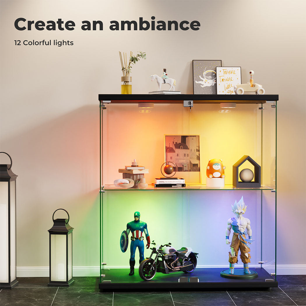 Tempered Glass Display Cabinet With 3 RGB Lights Collections Lockable