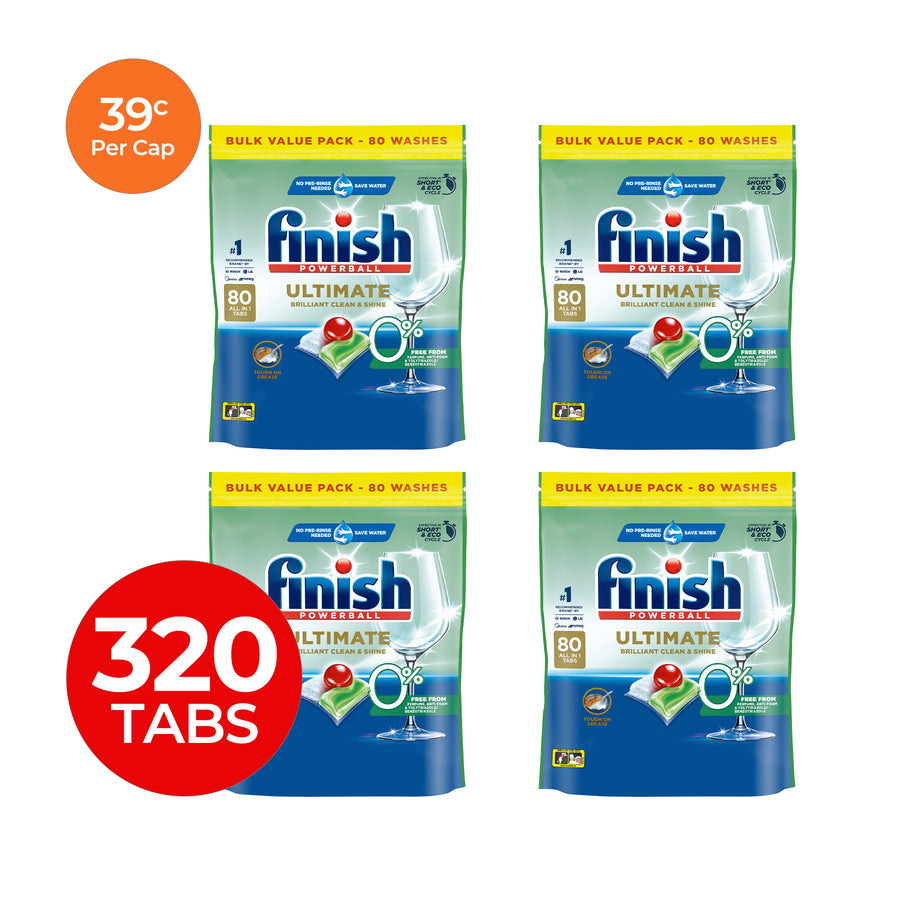 Finish Ultimate 0% 39c/Tab x 320 Dishwasher Tablets.