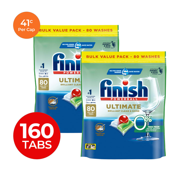 Finish Ultimate 0% 41c/Tab x 160 Dishwasher Tablets.