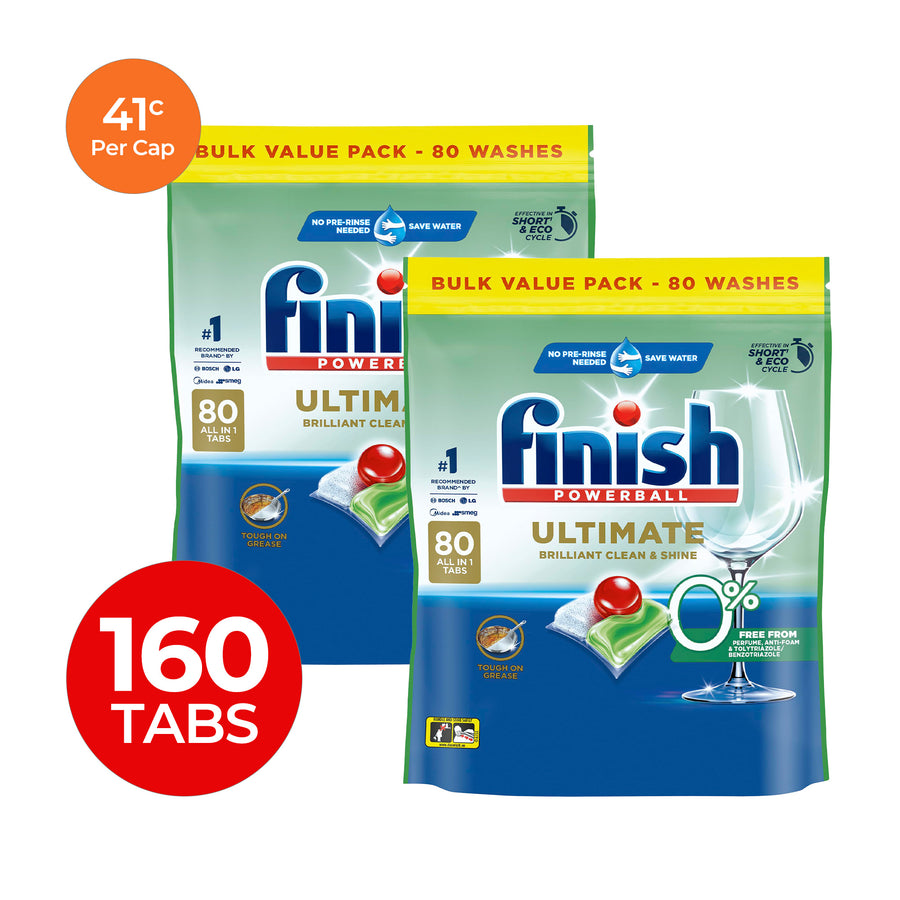 Finish Ultimate 0% 41c/Tab x 160 Dishwasher Tablets.