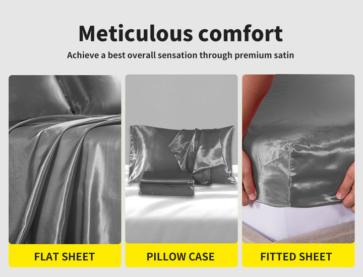 DreamZ Silky Satin Sheets Fitted Grey - Levede