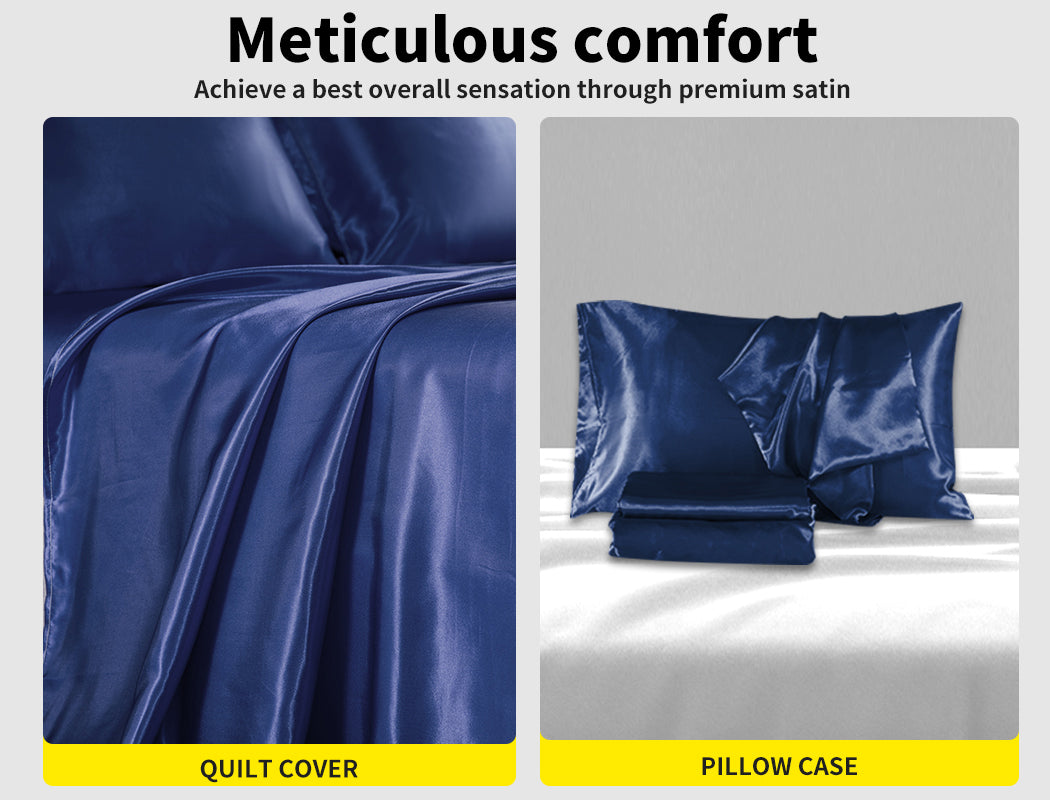 DreamZ Silky Satin Quilt Cover Set Bedspread Blue