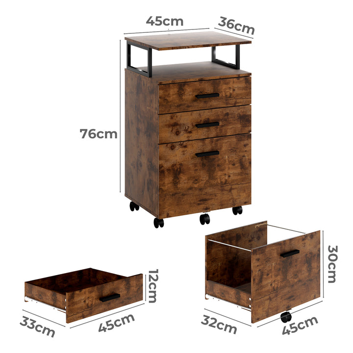 Mobile File Cabinet Drawer Filing Cabinet Home Office Metal Wooden Desk.