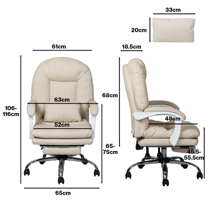 Executive Office Chair Footrest PU Leather Tilt Gaming Work Seat Beige